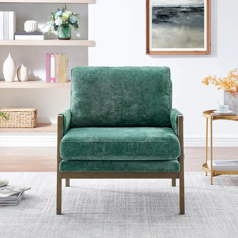 Green 35.4 Velvet Arm Chair with Solid Rubber Wood Frame