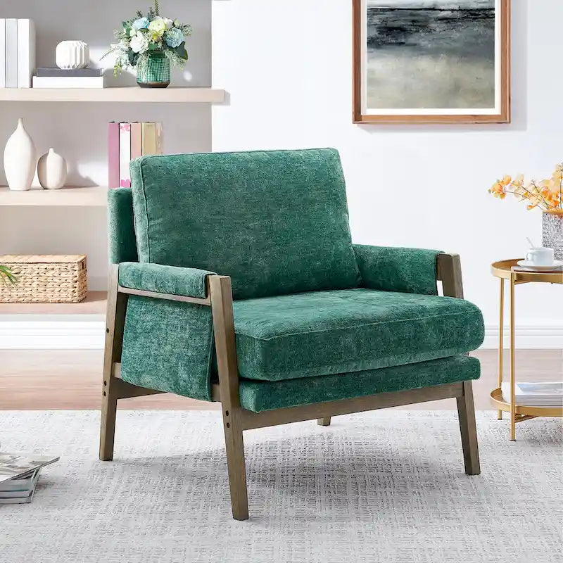 Green 35.4 Velvet Arm Chair with Solid Rubber Wood Frame