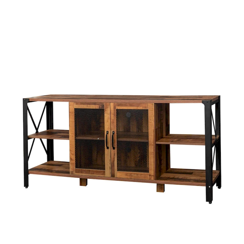 Farmhouse TV Stand 80 Inch Television Stand , Modern Horizontal Wood and Metal Open Bookshelf