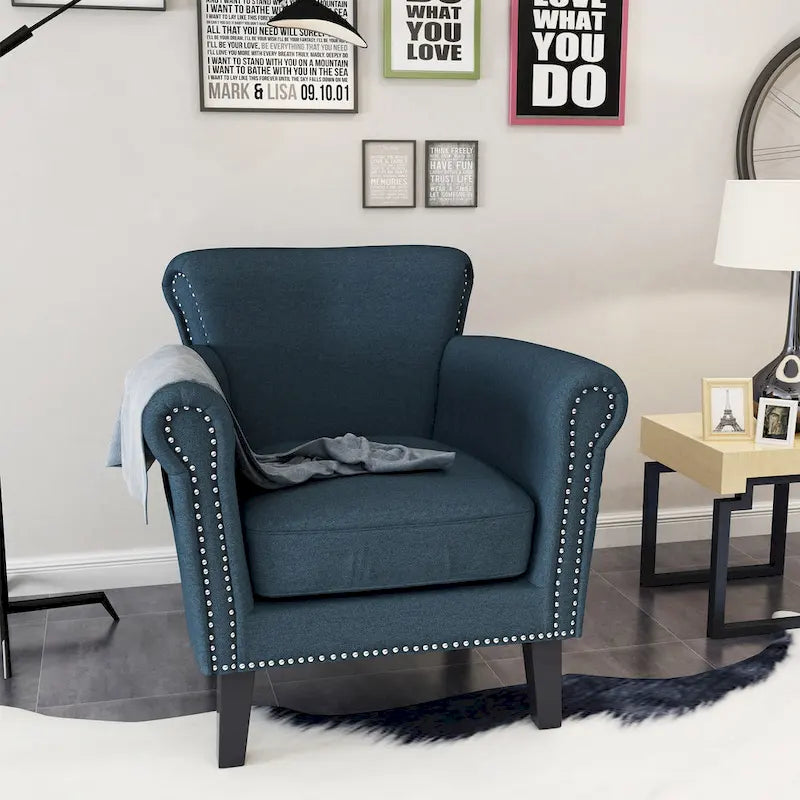 Navy Blue 31 Upholstered Club Chair with Nailheads