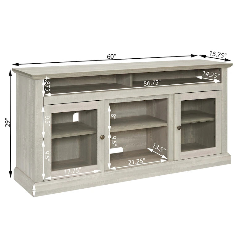 60 Fireplace TV Stand with Glass Doors and Open/Closed Storage for TVs Up to 65