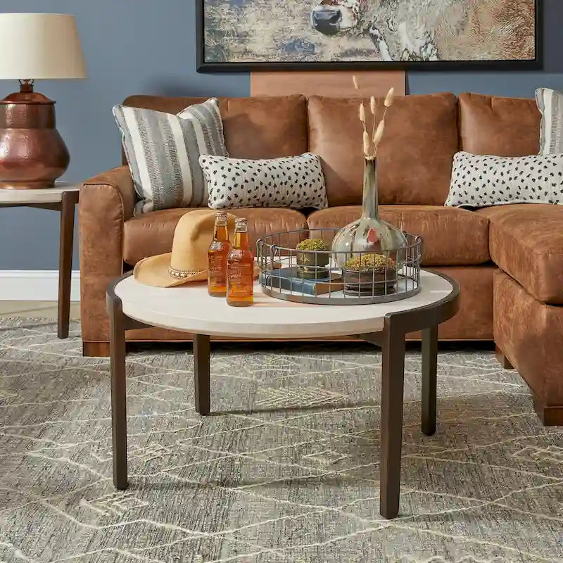 Stone Round Coffee Table - 35 x 18 x 35