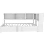 Metal Frame Daybed Full Size Sofa Bed with L-shape Storage Bookcase Guardrail, USB Ports and Trundle Bed, Low Profile Bed
