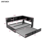 Metal Frame Daybed Full Size Sofa Bed with L-shape Storage Bookcase Guardrail, USB Ports and Trundle Bed, Low Profile Bed