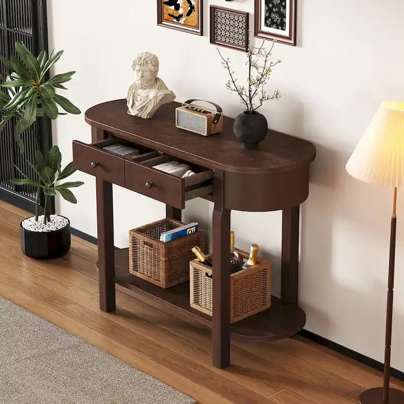 Vintage Console Table, Glossy Sofa Table for Entryway and Living Room