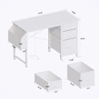 47 Office Desk, Modern Reversible Study Writing Desk Workstation With Hutch, 3 Drawers, Power Outlets And Side Pockets