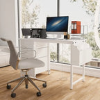 47 Office Desk, Modern Reversible Study Writing Desk Workstation With Hutch, 3 Drawers, Power Outlets And Side Pockets