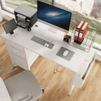 47 Office Desk, Modern Reversible Study Writing Desk Workstation With Hutch, 3 Drawers, Power Outlets And Side Pockets