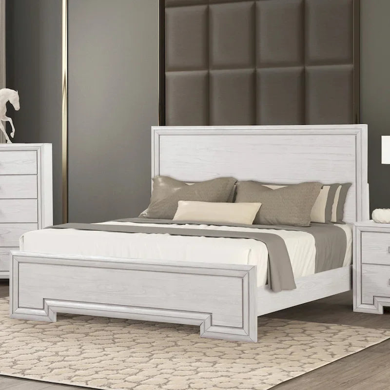  Klasiin Rustic White Wood Panel Bed