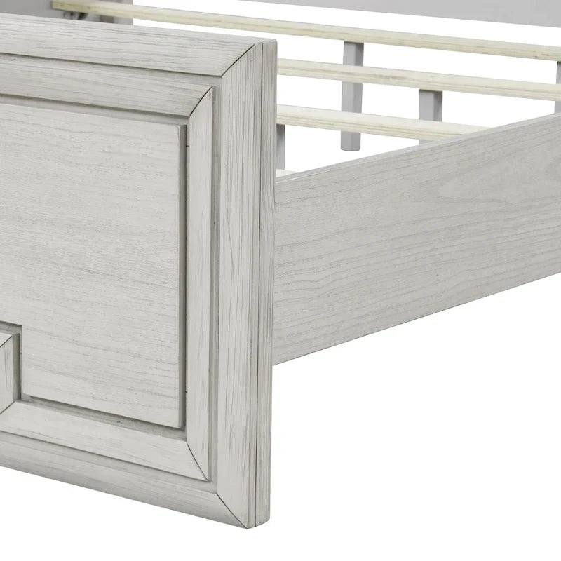 Rustic White Wood Panel Bed