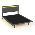 Floating Bed Upholstered Frame Velvet Fabric Platform Bed Adjustable Wingback Bed, Lights on Headboard, Sensor Lights Underbed