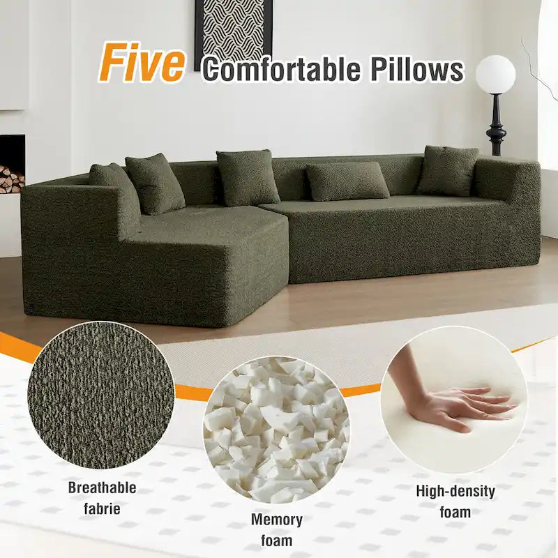 127.5 Polyester Upholstered Modular Oversized Minimalist Comfy Sectional Compressed Sofa