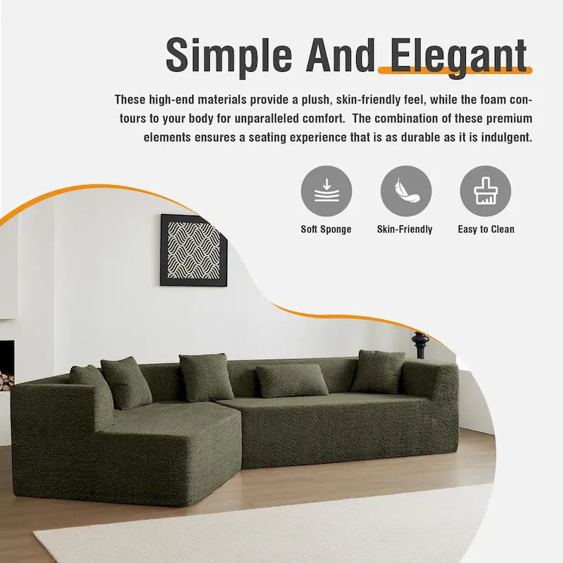 127.5 Polyester Upholstered Modular Oversized Minimalist Comfy Sectional Compressed Sofa