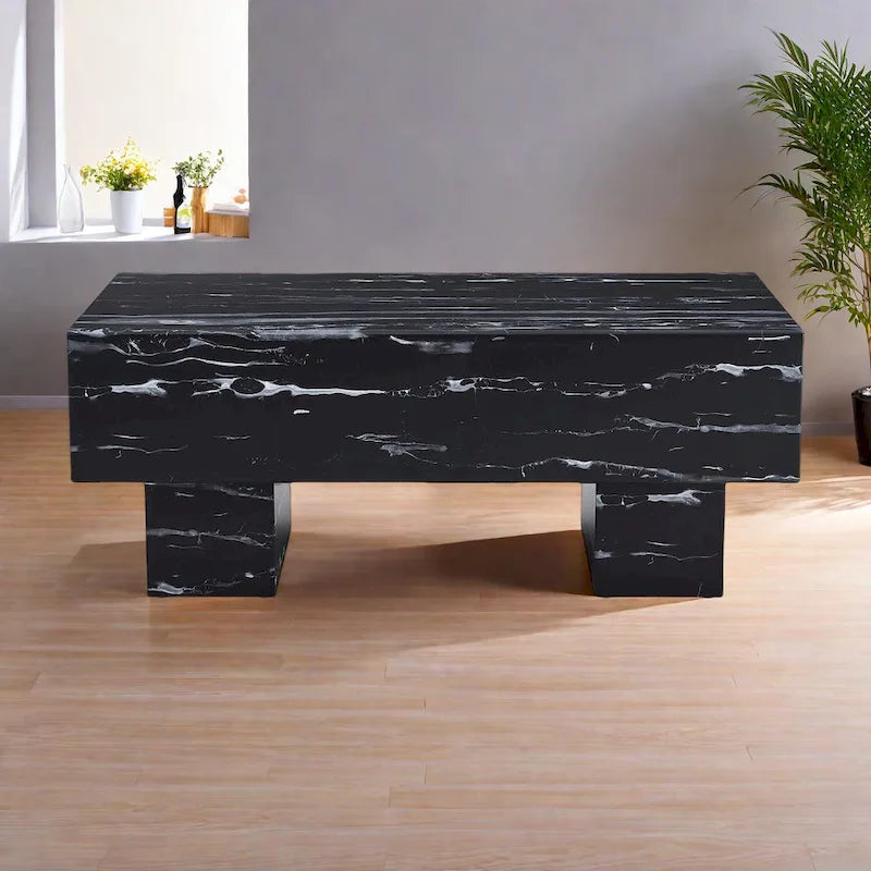 43.3 MDF Coffee Table with Black Marble Texture and 300lbs Weight Capacity