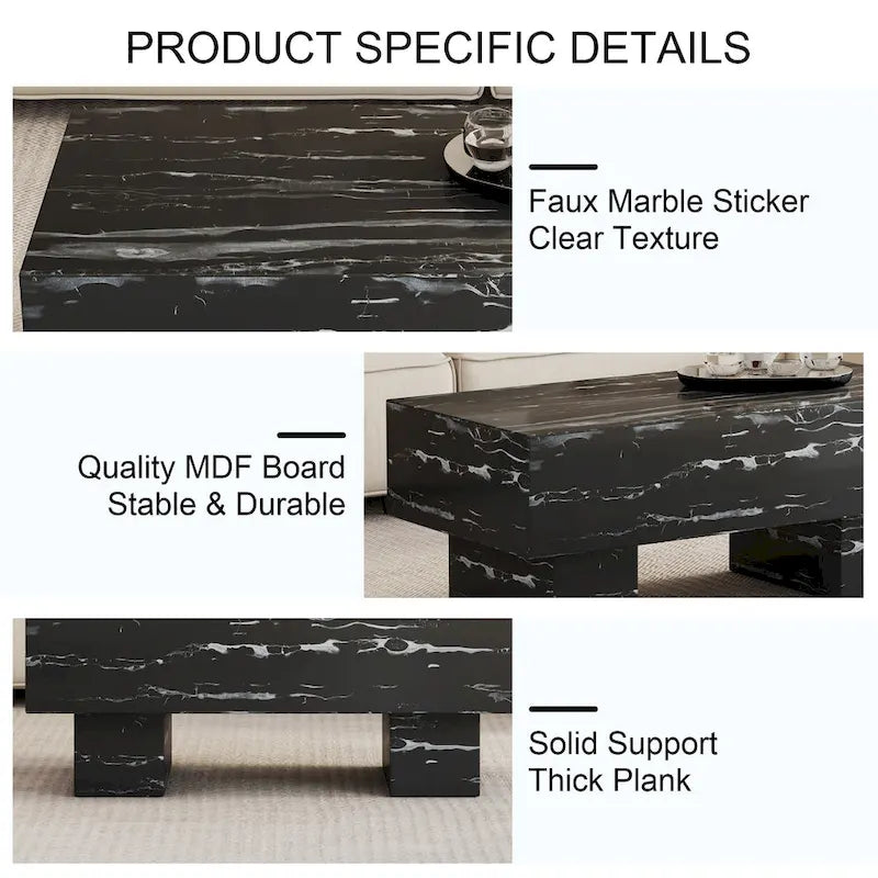 43.3 MDF Coffee Table with Black Marble Texture and 300lbs Weight Capacity