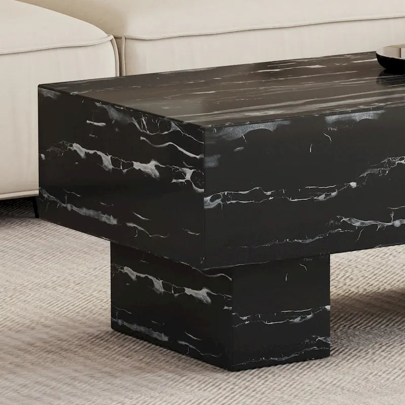 43.3 MDF Coffee Table with Black Marble Texture and 300lbs Weight Capacity