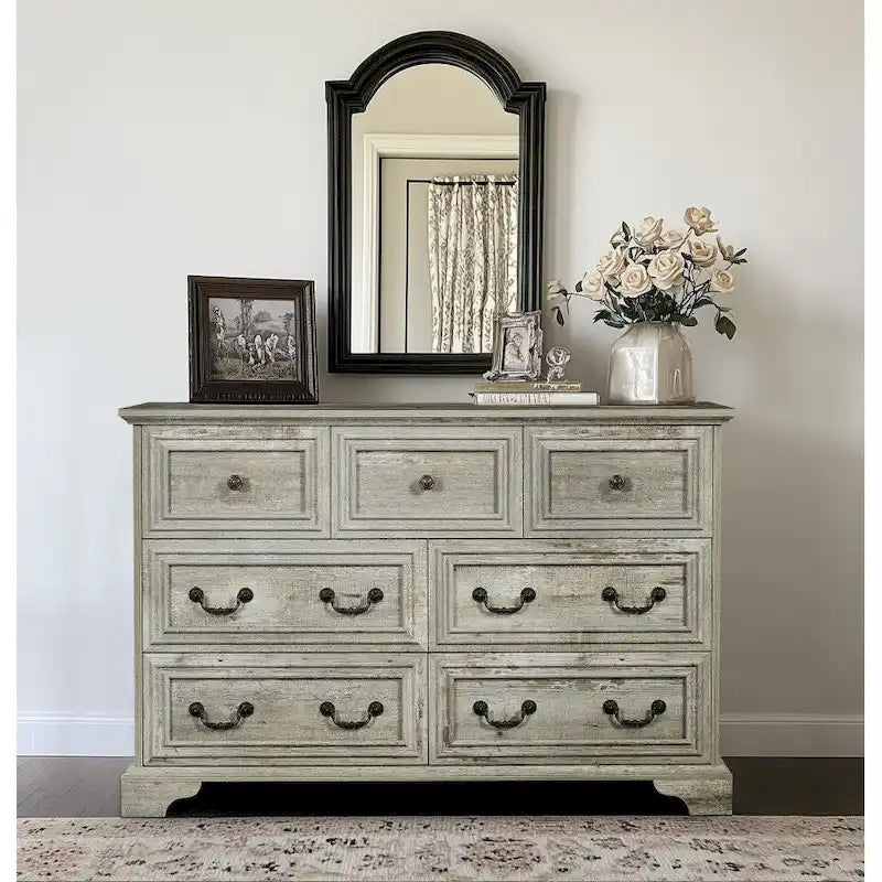 Farmhouse Modern 7-Drawer Horizontal Dresser, Vintage Design, Storage Dressers Organizer for Bedroom, Living Room