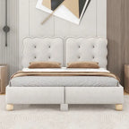 Queen Size Tufted Beige Upholstered Platform Bed