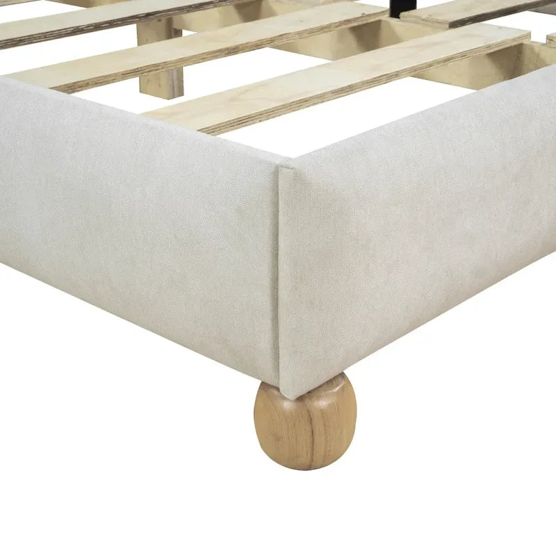 Queen Size Tufted Beige Upholstered Platform Bed