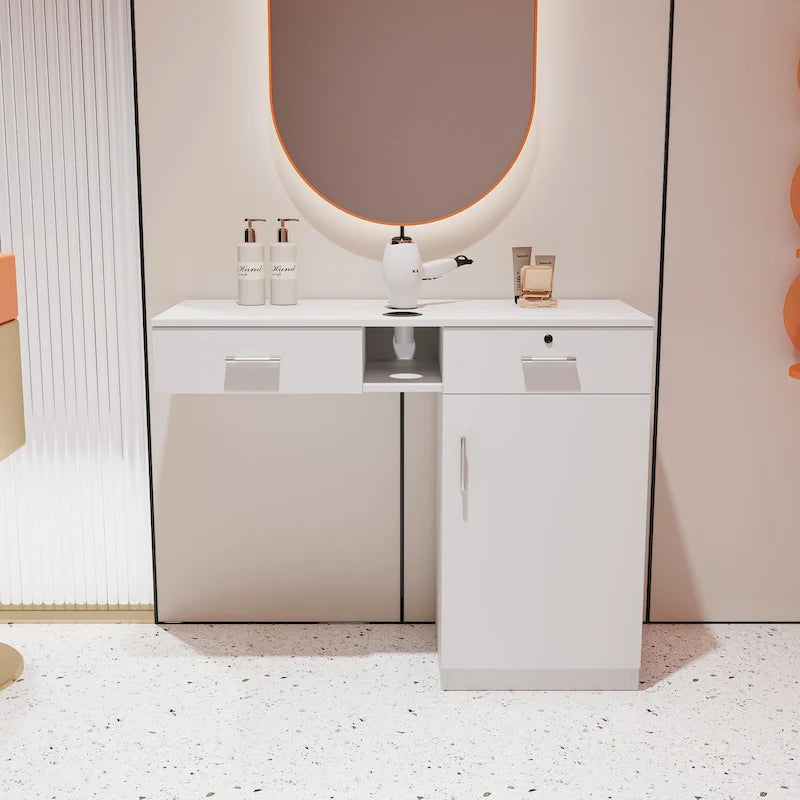 Wood Wall Mount Hair Stylist Salon Station Storage Cabinet Lockable - 15.98 x 40.47 x 32.01