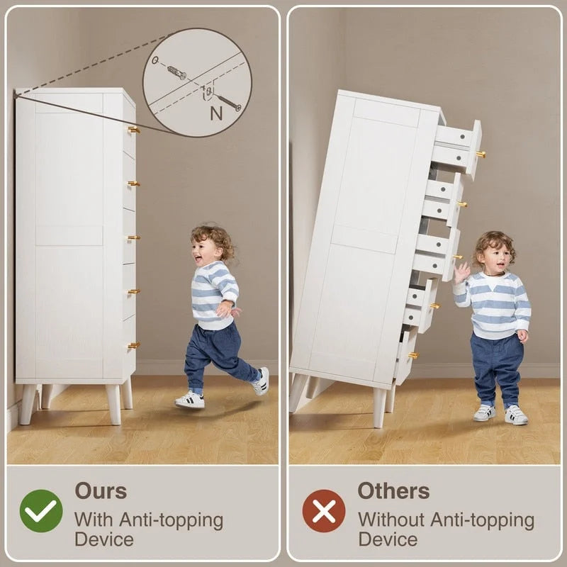 5 Drawer Dresser for Bedroom, High Drawer Chest of Drawers with Metal Knobs