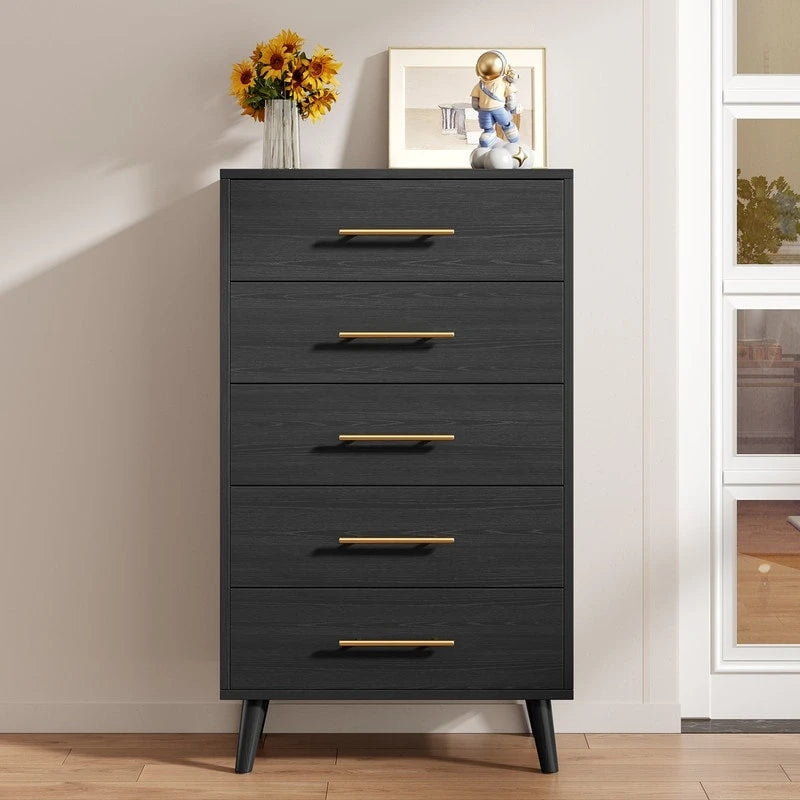 5 Drawer Dresser for Bedroom, High Drawer Chest of Drawers with Metal Knobs