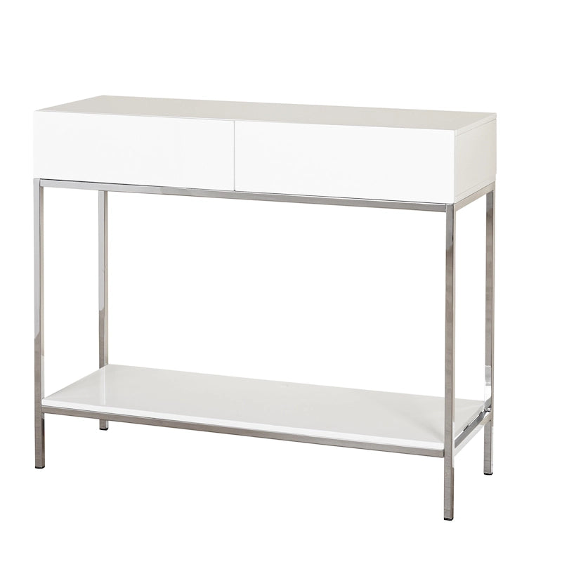 White and Chrome Metal High Gloss Console Table