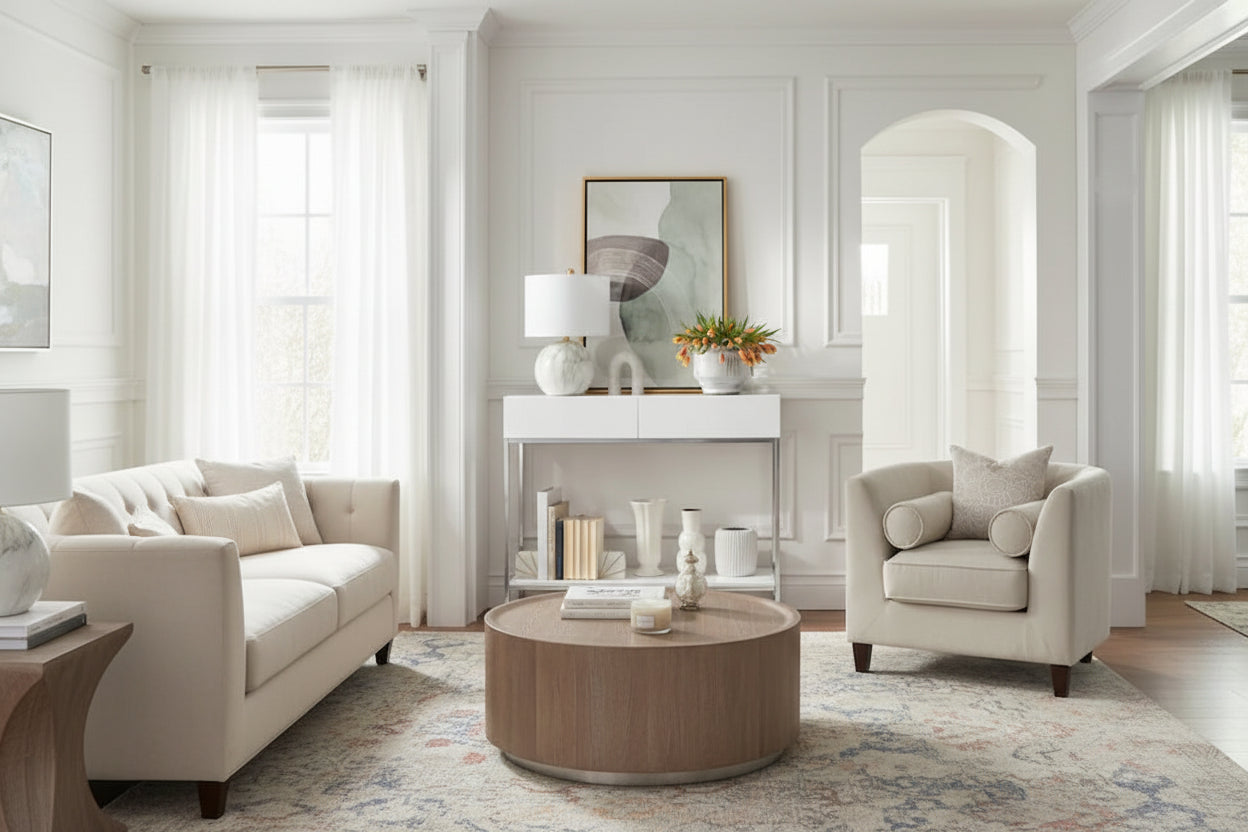  White and Chrome Metal High Gloss Console Table