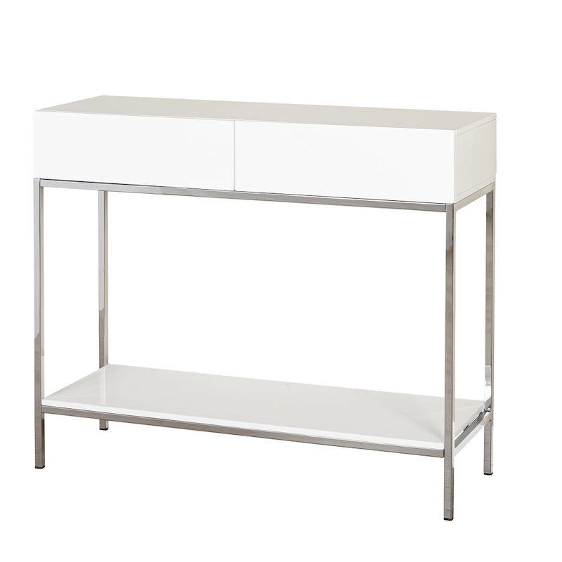 White and Chrome Metal High Gloss Console Table