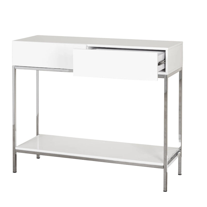 White and Chrome Metal High Gloss Console Table