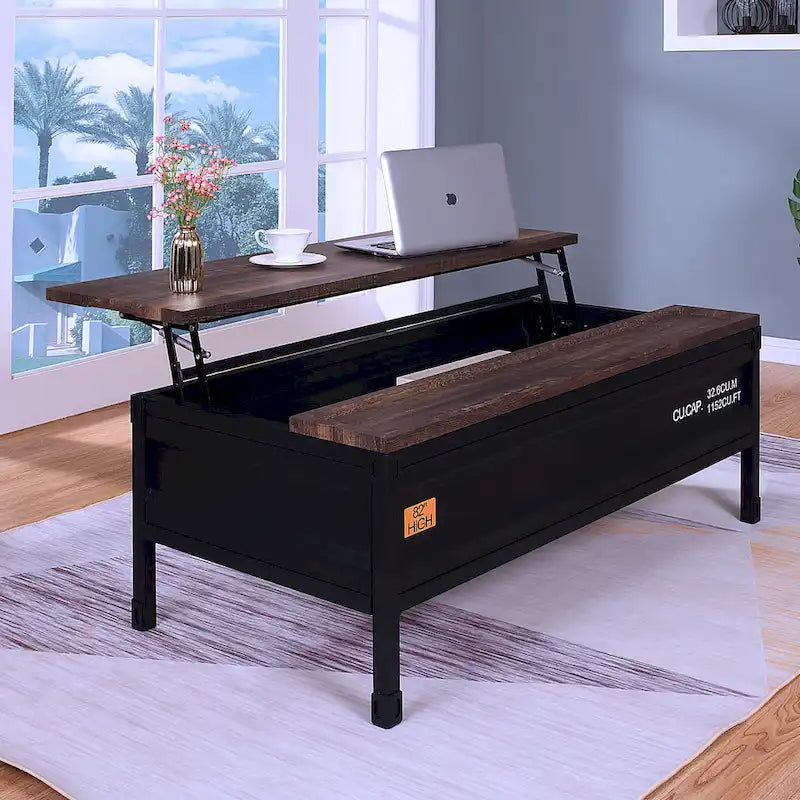 Industrial Black 47-inch Steel Lift-Top Coffee Table by 