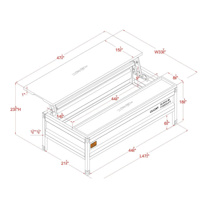 Industrial Black 47-inch Steel Lift-Top Coffee Table by