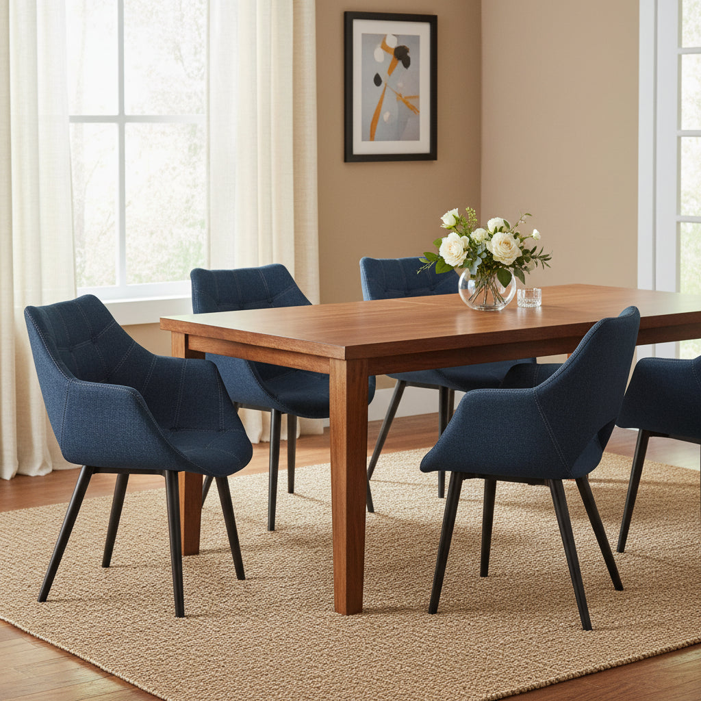 4-Piece Modern Tufted Denim Lounge Armchair with Beech Wood Legs, Upholstered Accent Side Chair for Living Room & Office