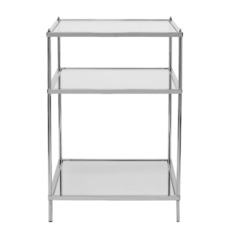 27 Silver Mirrored Glass And Iron End Table With Shelf - 22x18x26.75