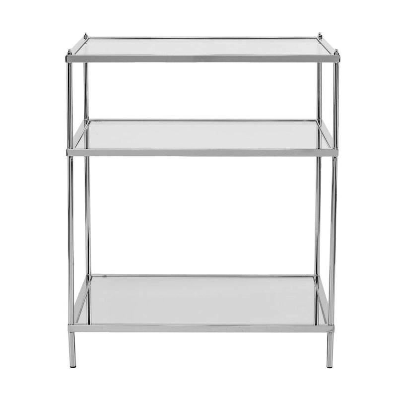 27 Silver Mirrored Glass And Iron End Table With Shelf - 22x18x26.75