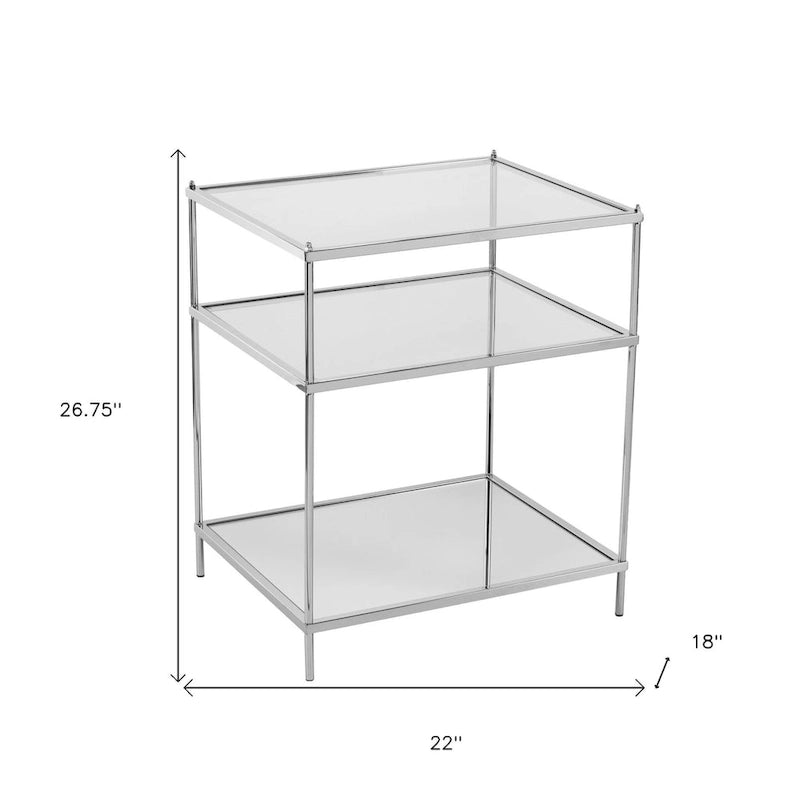 27 Silver Mirrored Glass And Iron End Table With Shelf - 22x18x26.75