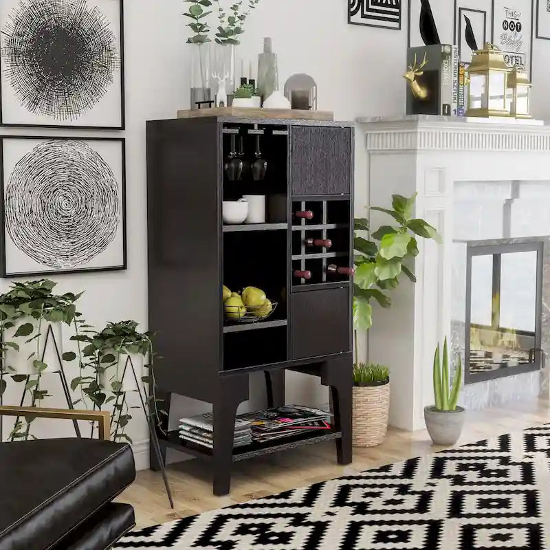 Contemporary 4-Shelf Buffet with Wine Rack