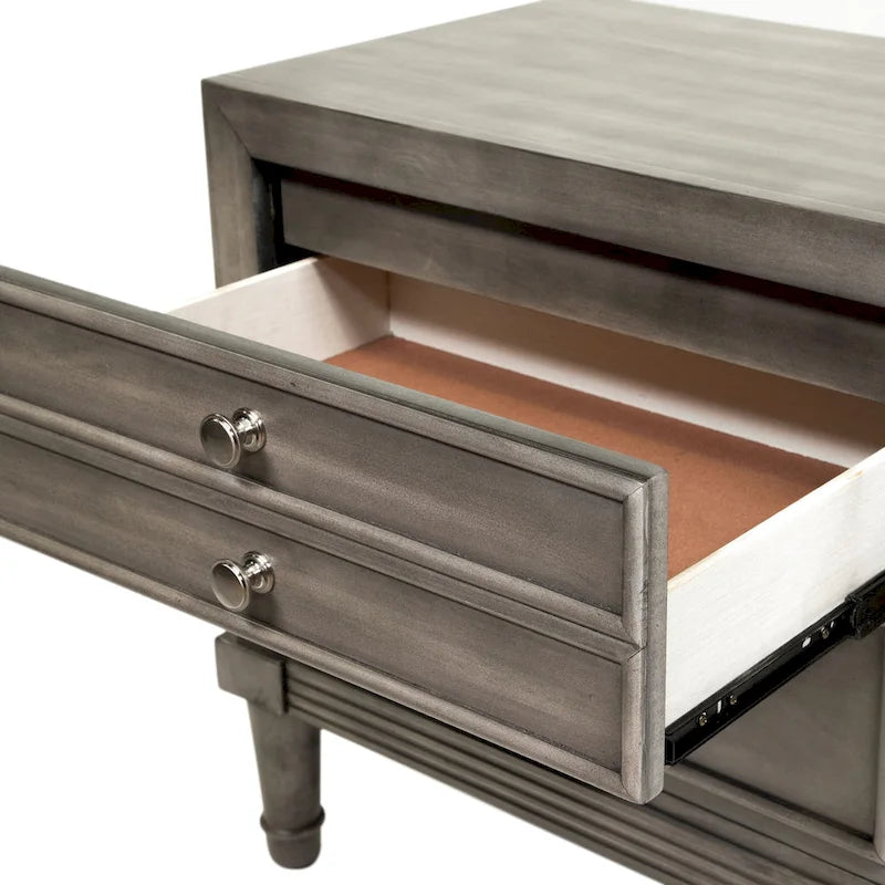 Transitional Grey 2-Drawer Solid Wood Nightstand