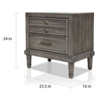 Transitional Grey 2-Drawer Solid Wood Nightstand