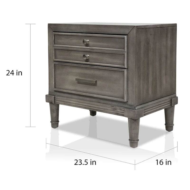 Transitional Grey 2-Drawer Solid Wood Nightstand