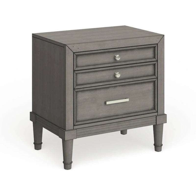 Transitional Grey 2-Drawer Solid Wood Nightstand