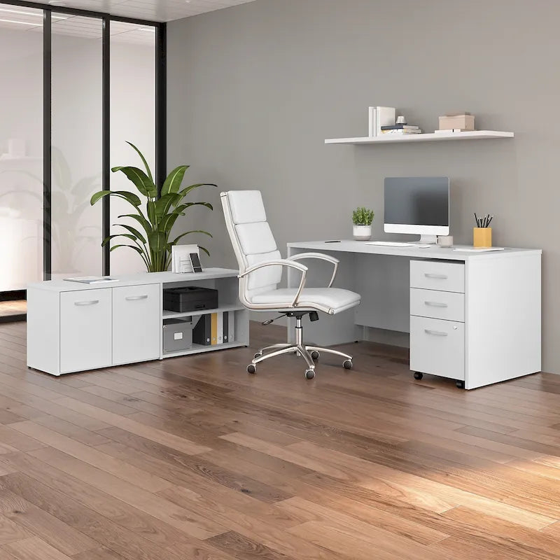 60W Desk with Return and Cabinet