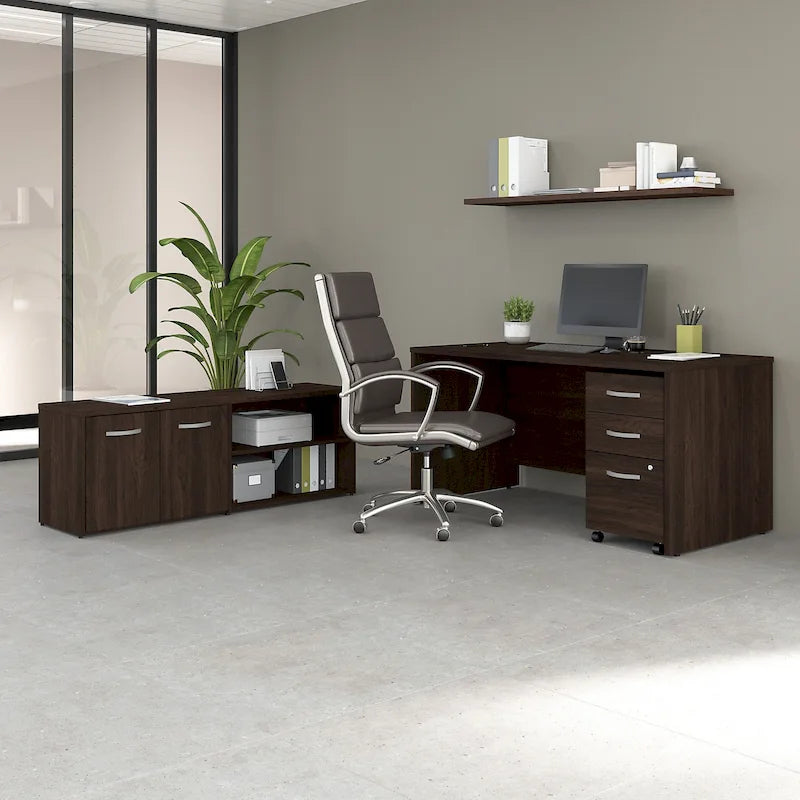 60W Desk with Return and Cabinet