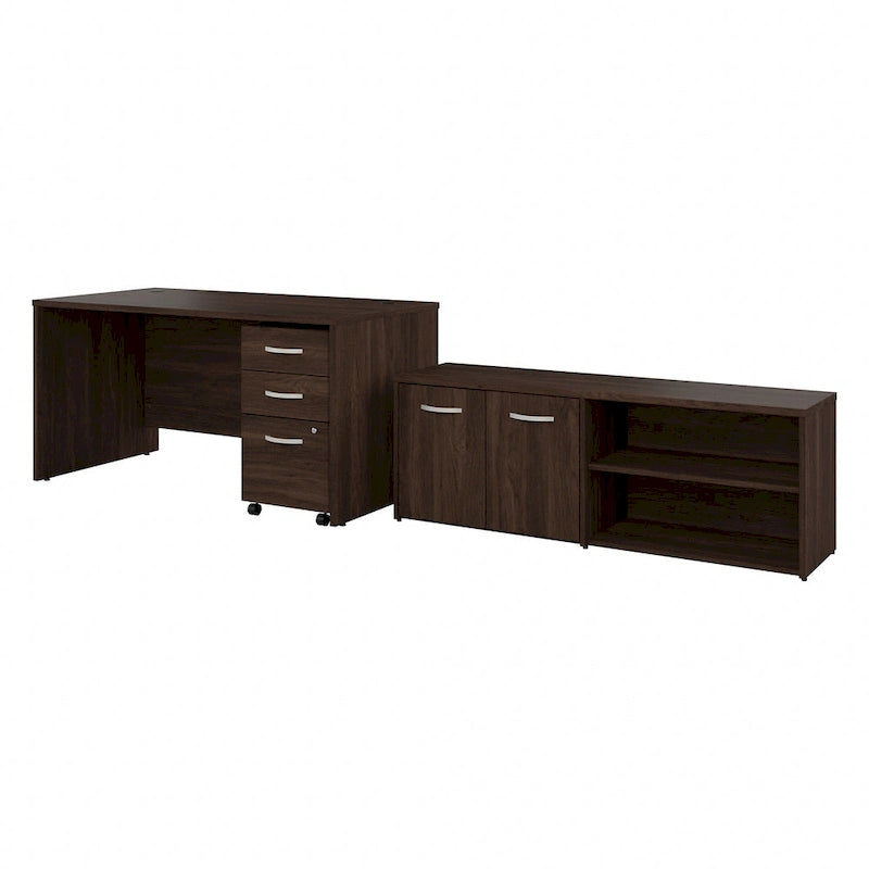 60W Desk with Return and Cabinet