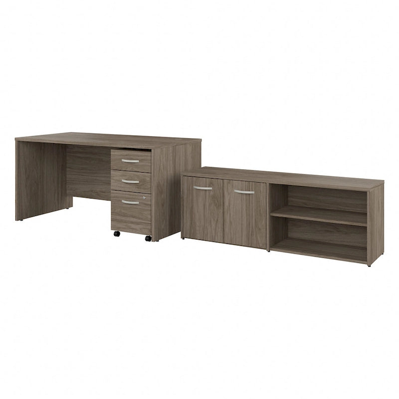 60W Desk with Return and Cabinet