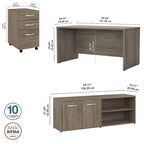 60W Desk with Return and Cabinet