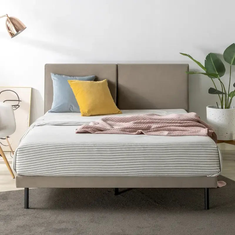 Velvet Upholstered Platform Bed Frame with Split Headboard