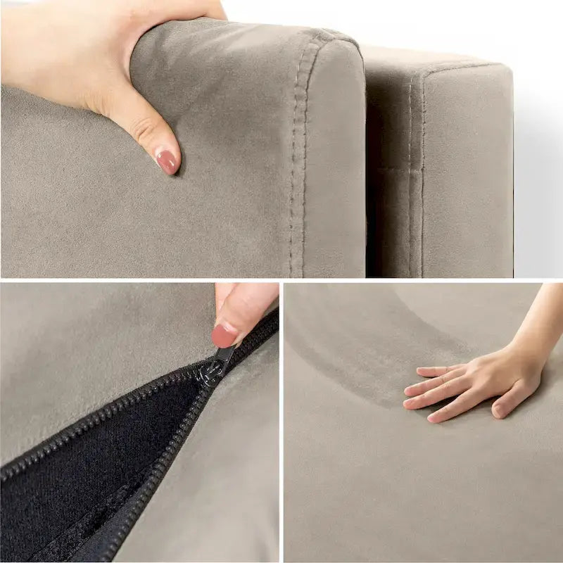 Velvet Upholstered Platform Bed Frame with Split Headboard