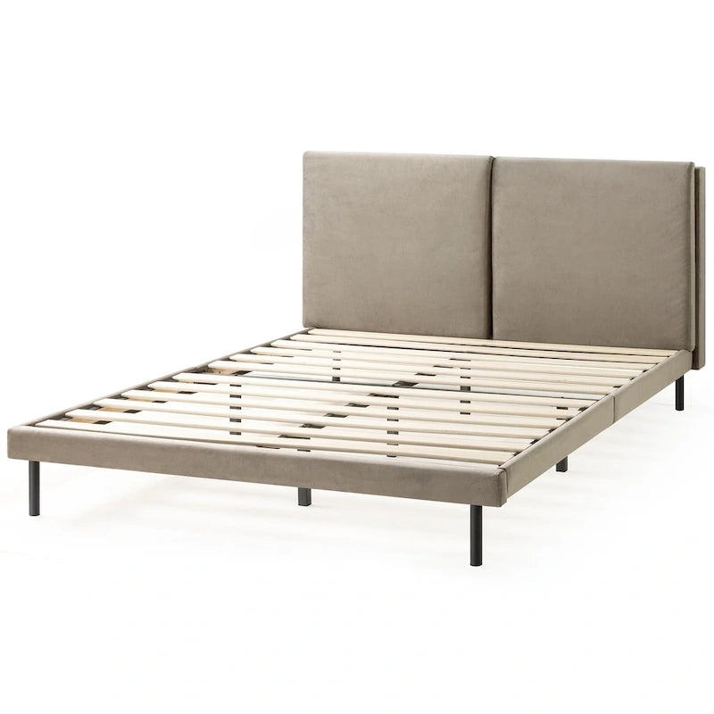 Velvet Upholstered Platform Bed Frame with Split Headboard