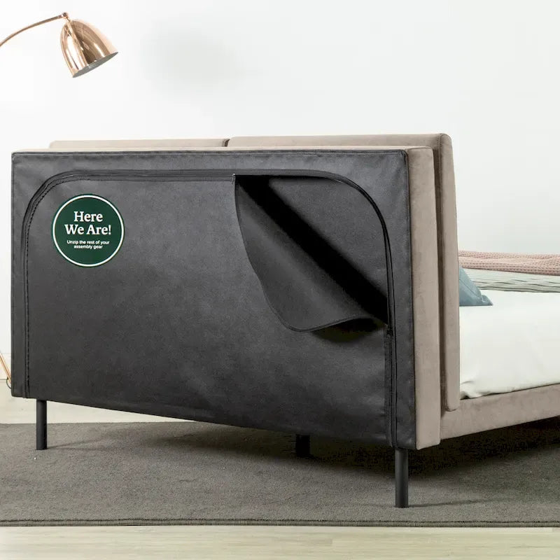 Velvet Upholstered Platform Bed Frame with Split Headboard